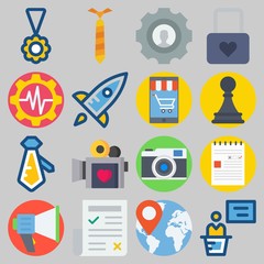 Icon set about Digital Marketing with keywords note, startup, medal, presentation, photo camera and megaphone