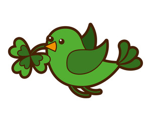 green bird flying with clover in beak vector illustration