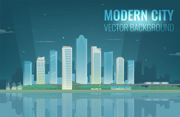 Modern city. Urban landscape. Buildings and architecture. Cityscape town. Vector