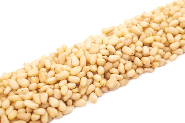 Line made of pine nuts isolated