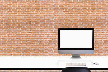 Fototapeta premium Comfortable workplace with modern desktop computer. Blank screen for graphic display montage.