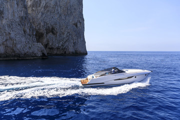 luxury motor boat, aerial view 