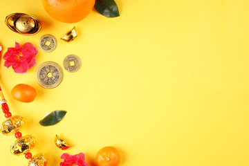 Chinese New Year background with festival decorations. Chinese characters means luck and prosperity