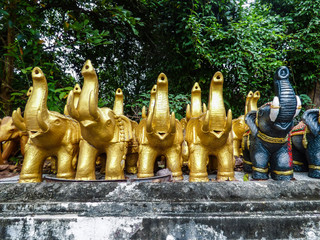Close up of figurines of elephants for decoration of temples - Hat Yai, Thailand