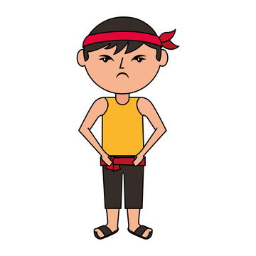angry cartoon chinese man standing vector illustration