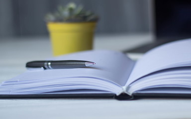 pen and a notebook at the workplace