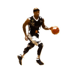 Fototapeta premium Polygonal basketball player running with ball, geometric vector illustration