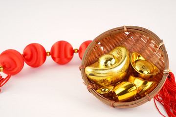 Chinese New Year background with festival decorations. Chinese characters means blessing, luck and prosperity