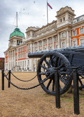 Military trophy Turkish cannon at Horse Guards Parade Whitehall London UK