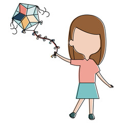 cute and little girl flying a kite vector illustration design