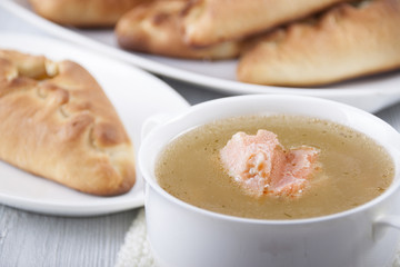 Soup from a salmon and rasstegai with fish