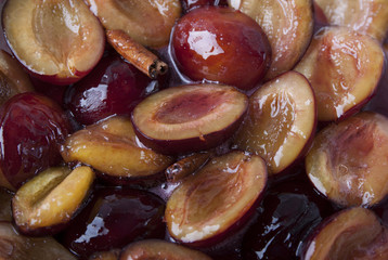 Plums  with cinnamon in syrup