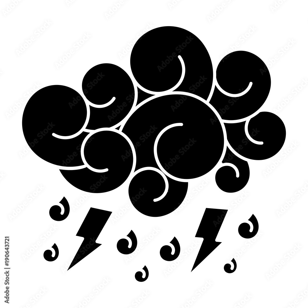 Poster blue cloud lightning raindrops cartoon image vector illustration black and white design