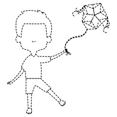 cute and little boy flying a kite vector illustration design