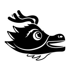 cute head dragon animal mythological chinese vector illustration black and white design