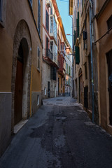 Gothic neighborhood of Palma Majorca. Old street with lantern lights