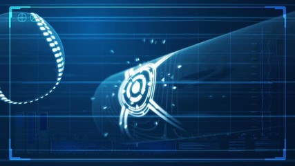 A futuristic baseball bat and ball with neon lights and glows connecting in slow motion overlaid with a blue tinted futuristic technical data analysis interface - Powered by Adobe