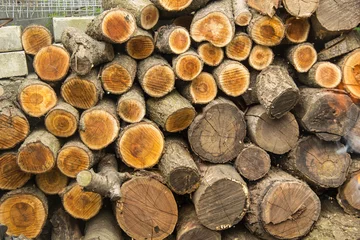 Möbelaufkleber Background of dry chopped firewood logs stacked up on top of each other in a pile © dashtik