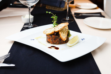 Salmon tartar with red caviar