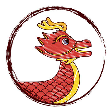 drawing red chinese dragon symbol vector illustration drawing design