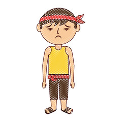 sad cartoon chinese man standing vector illustration drawing design