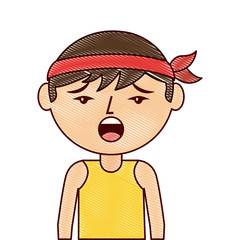 portrait cartoon unhappy man chinese with head band vector illustration drawing design