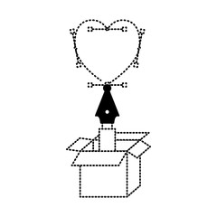 heart design fountain pen cardboard box package send pack draw vector illustration