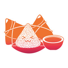 kawaii happy rice dumpling and sauce cartoon vector illustration