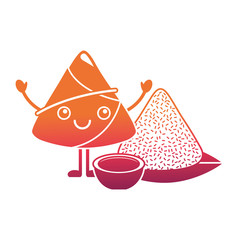 kawaii happy rice dumpling with sauce cartoon vector illustration