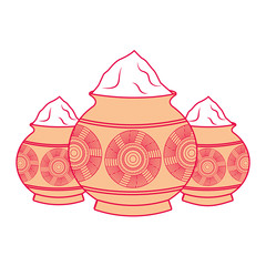 three powder color mud pot and mandala vector illustration