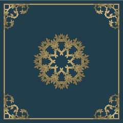 Vintage gold background, vector square ornamental frame with place for text. Can be used for documents, book cover, album, menu, poster, certificate.