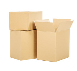 Pile of cardboard boxes on a white background