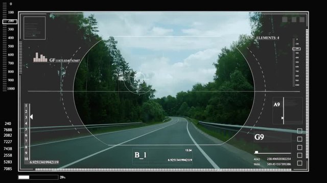 HUD. Intelligent concept of wireless communication network and crew cabin.