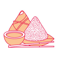 set of cute cartoon chinese food rice soy sauce sticks vector illustration