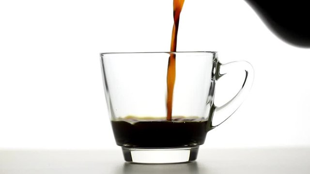 pouring coffee and coffee cup on white background 
