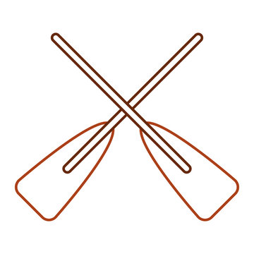two wooden crossed boat oars sport vector illustration line color design