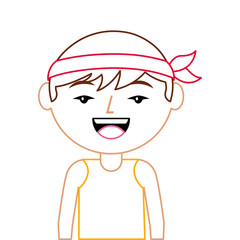 portrait happy cartoon man chinese with head band vector illustration line color design