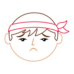 cartoon sad face chinese man vector illustration line color design