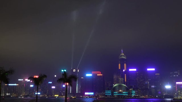 Symphony of Lights night time laser show in Victoria Harbour, Hong Kong 