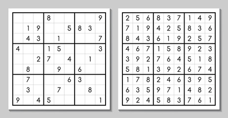 Vector sudoku with the answer. Japanese game