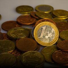 one euro and coins. Eurocent coins.