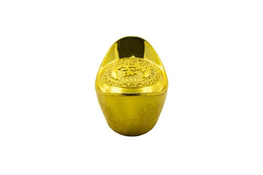 Decoration of chinese gold ingots isolated on white background