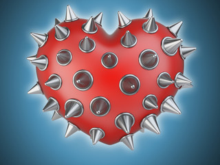 Evil red heart covered metallick thorns.