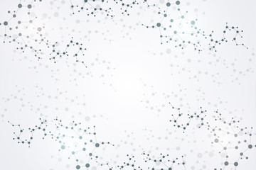 Structure molecule and communication. Dna, atom, neurons. Scientific concept for your design. Connected lines with dots. Medical, technology, chemistry, science background. Vector illustration.