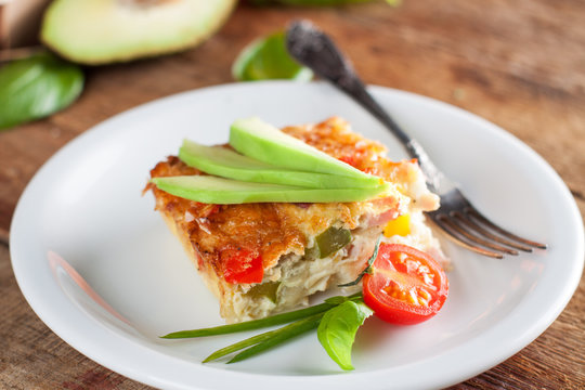 Baked Omelette with bell pepper, onion, cheese and avocado