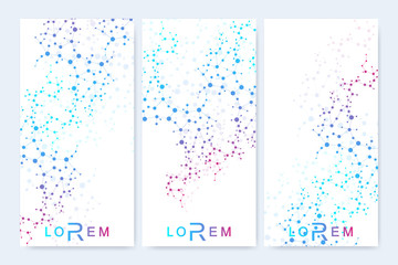 Modern set of vector flyers, banners. Geometric abstract presentation. Molecule and communication background for medicine, science, technology, chemistry.