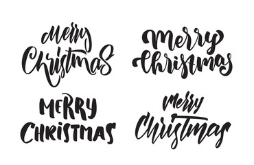 Set of Handwritten modern type lettering of Merry Christmas. Typography design for Greetings Cards
