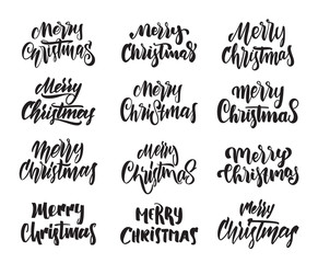 Big Set of Hand drawn modern type lettering of Merry Christmas. Typography design