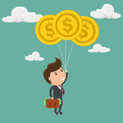 Businessman flying with coin - vector illustration.
