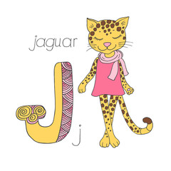 Cute jaguar with closed eyes in pink dress